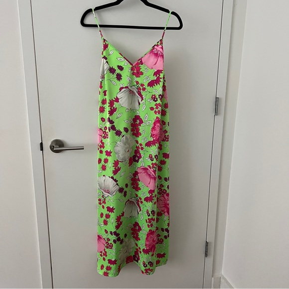 Christopher John Rogers Green/ Pink Floral Pleated Dress with Slip Size Medium - Picture 5 of 6